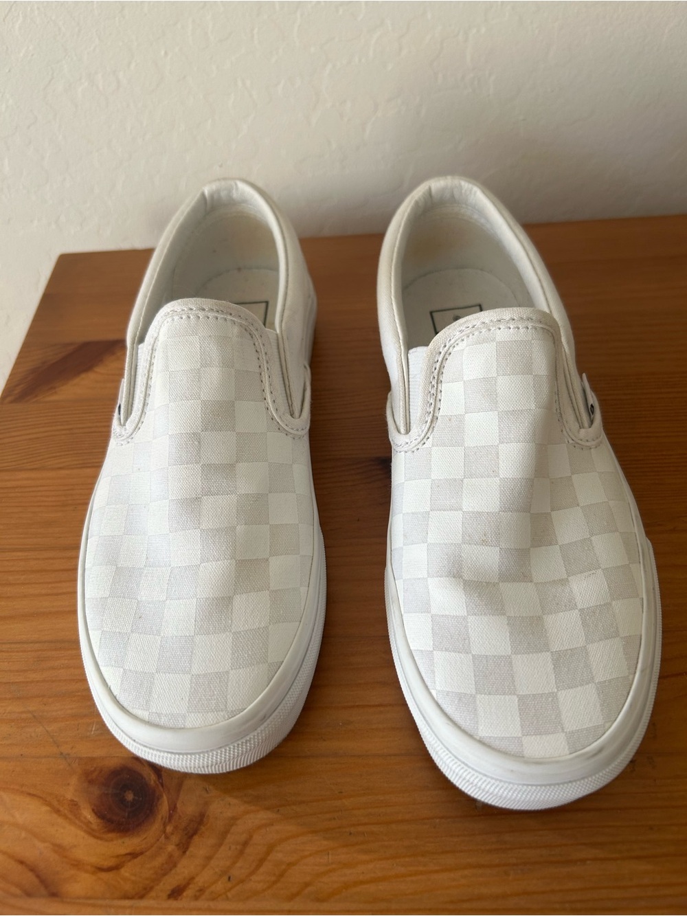 Vans Women’s Cream Checkerboard Slip-On Sneakers